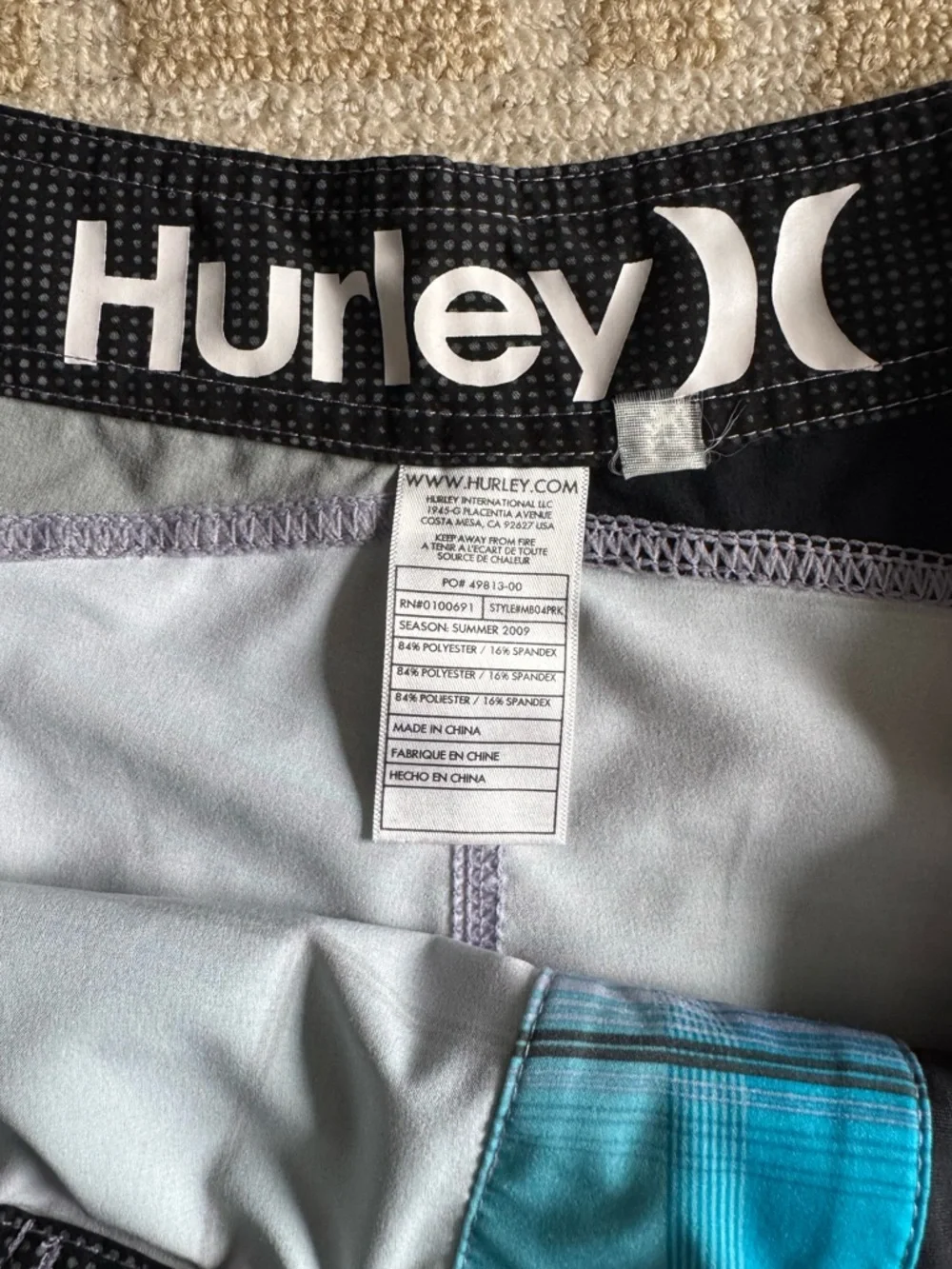 Hurley Phantom Board Shorts Plaid Surf Swim Trunks Blue Gray 36 Waist (Large)